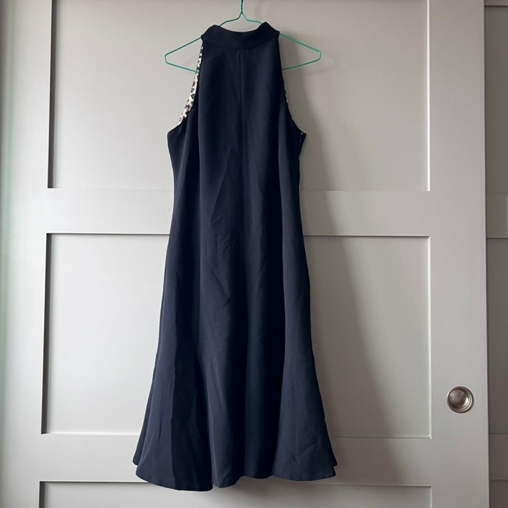 ZARA WOMAN Black Sleeveless‎ Mock Neck Midi Dress Leopard Trim Size L